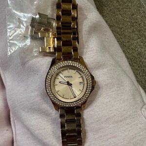 Fossil Rose Gold Watch with Crystal Bezel